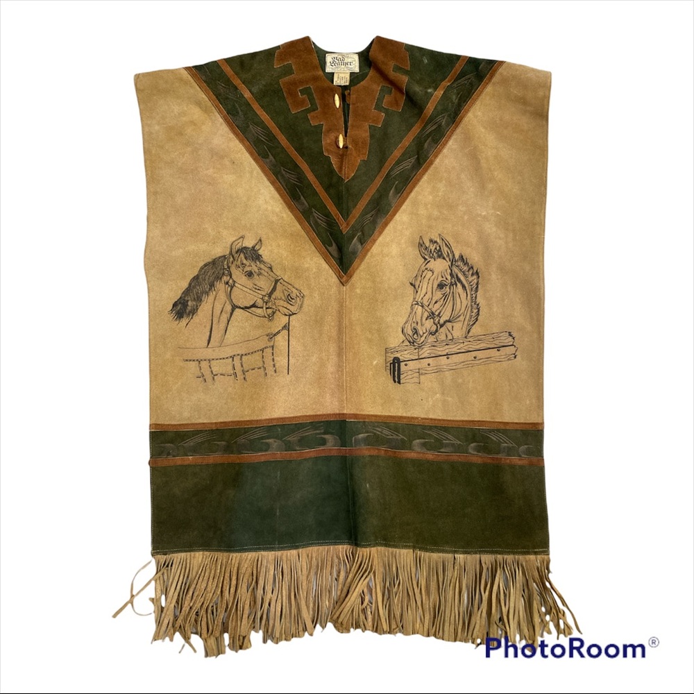 Vintage Bad Leather Western Poncho Equestrian Fringed Rare Made In Mexico Art